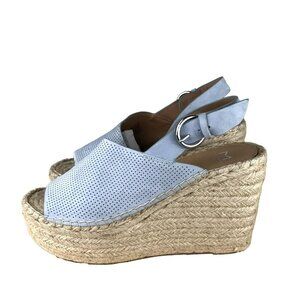 Marc Fisher Wedges Women's 9.5 Mlandela Platform Espadrille Blue Perforated Leat